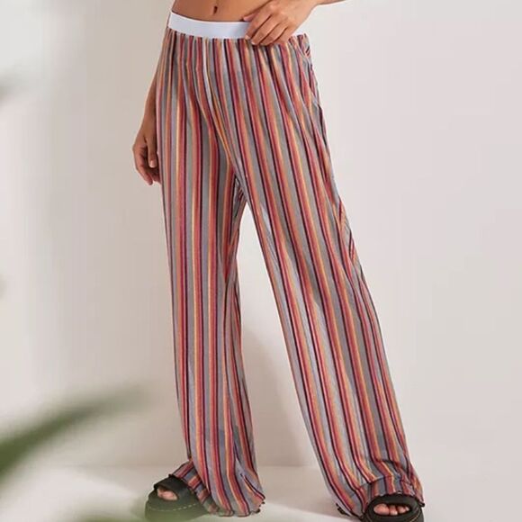 NWOT Urban Outfitters Out From Under Striped‎ Sheer Wide Leg Pants Size Small - Picture 1 of 13